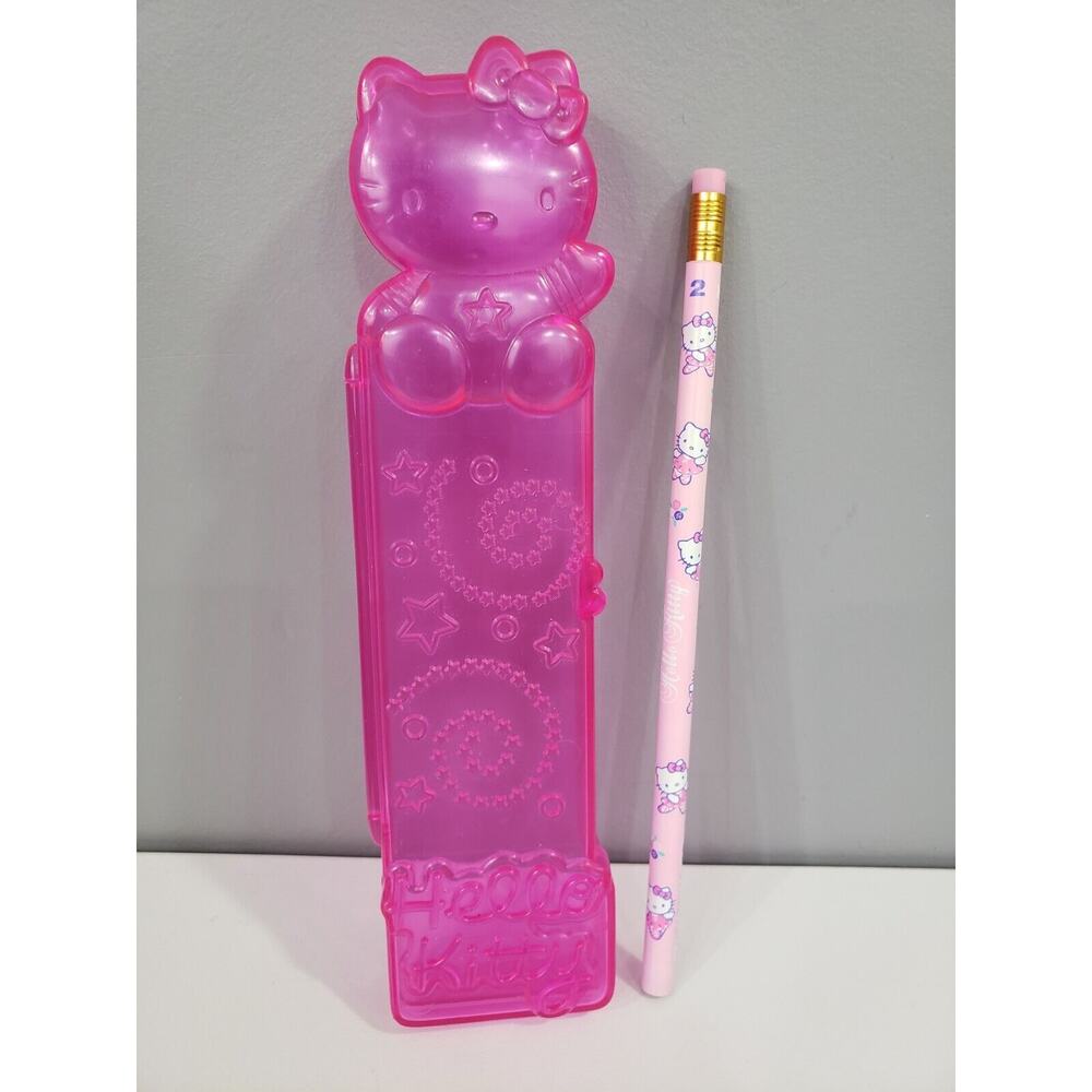 Sanrio HELLO KITTY Pink Plastic Pencil Case Box 2001 1 Pencil Y2k School Supply